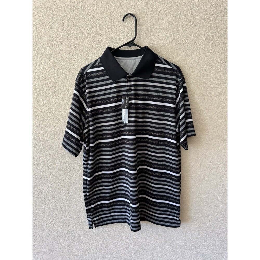 NWT Antigua Men’s Vision Striped Golf Polo Shirt Black Gray White Size L